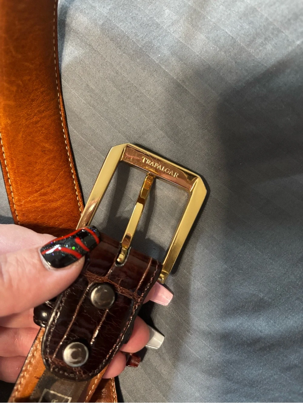 Trafalgar Two-Tone Genuine Alligator/Leather Belt with Gold Buckle
